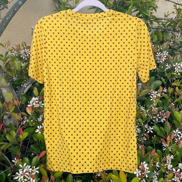 NWT Stein Goya Yellow Printed Tee w/Wine Polak Dots & Floral Pattern. Size XS. - Picture 2 of 8